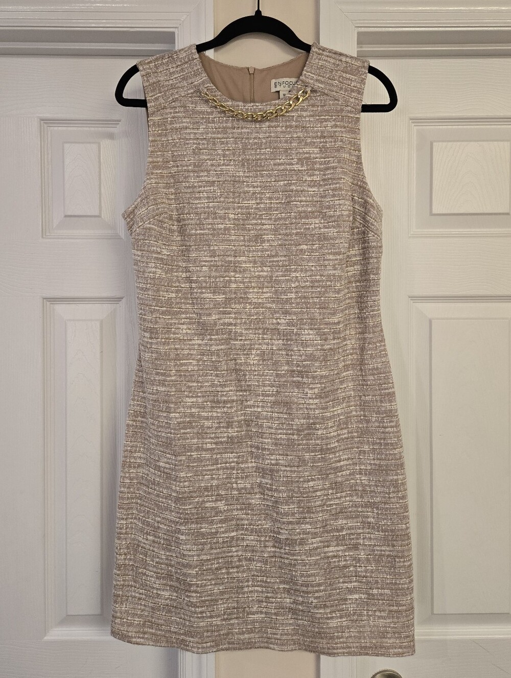 Chain Neckline Textured Sheath Dress